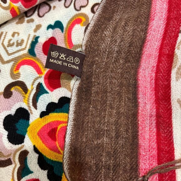 Dana Xu DX 100% Wool Large Scarf Pashmina Wrap Fringe Brown Floral Boho Shawl - Picture 5 of 8